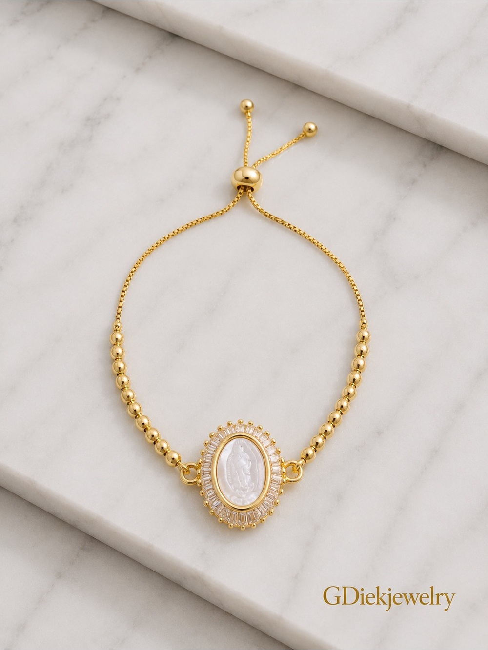 Goldfilled White Virgin Mary Pendant Bracelet